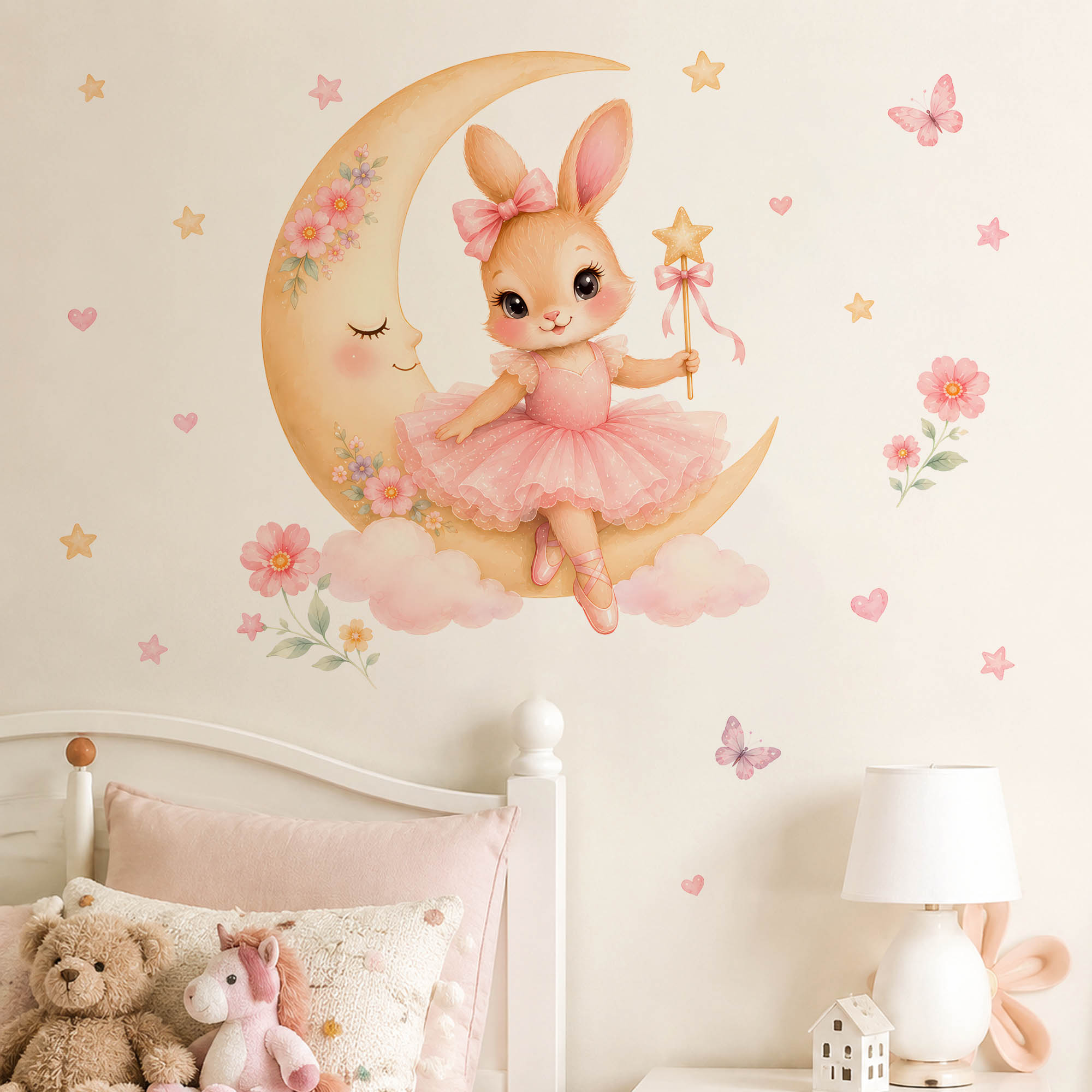 Baby Girl Nursery Quotes - Autocollants muraux lapin ballerine aquarelle rose