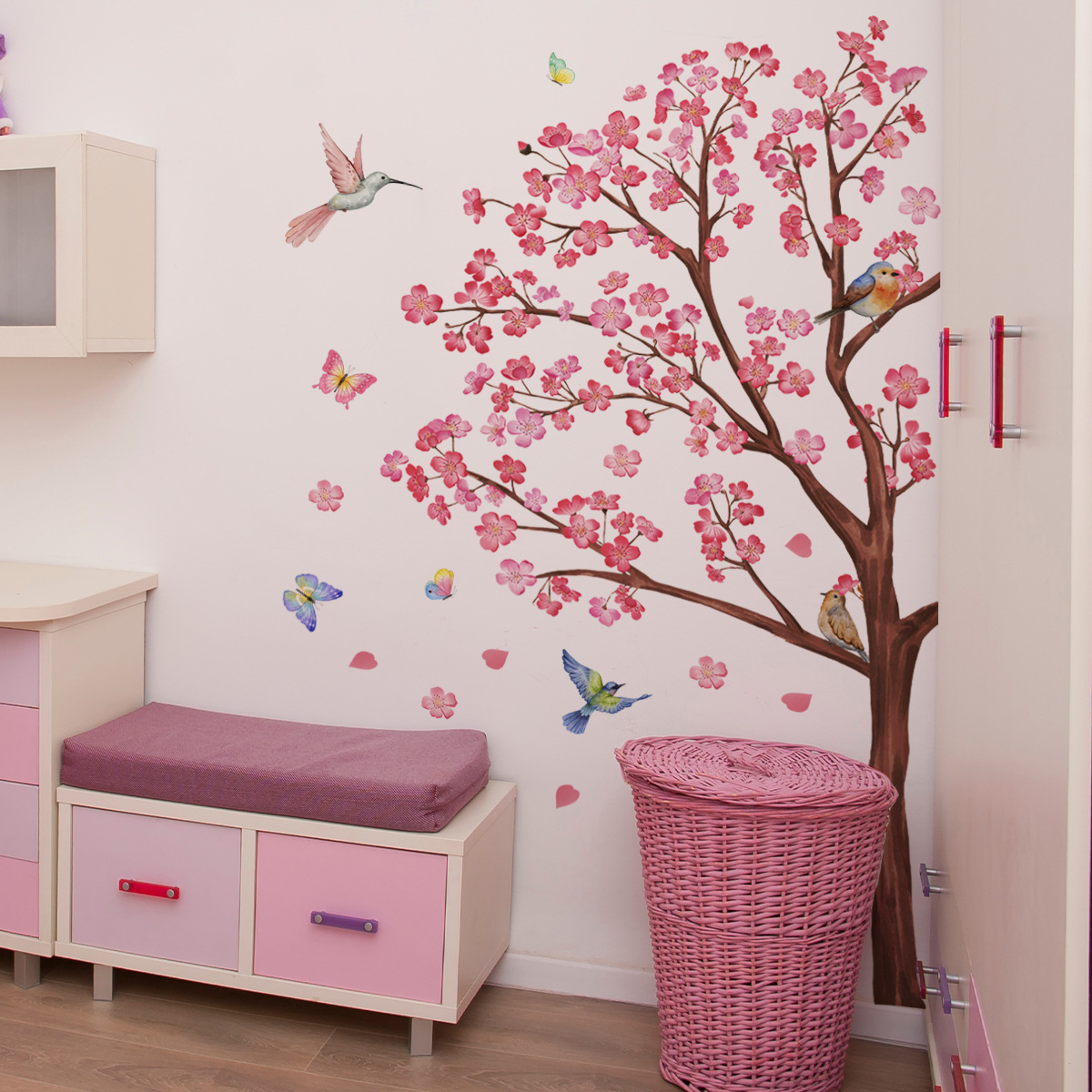 Baby Girl Nursery Quotes - Autocollants muraux aquarelle fleur d'oiseau, décoration