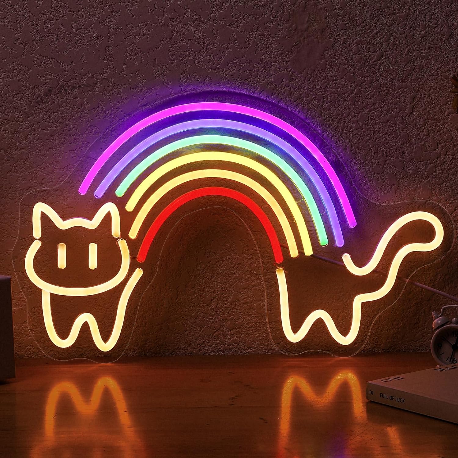 Baby Nursery Wall Lights - Enseigne au néon chat arc-en-ciel, lumière